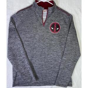 Deadpool Quarter-Zip Pullover Men's Medium Gray Sweatshirt Marvel Comics X-Men